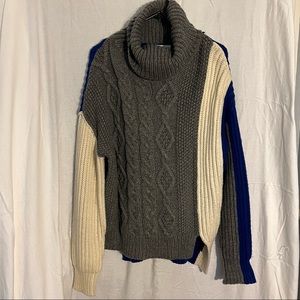 Zara Cableknit Colorblock Turtleneck Sweater